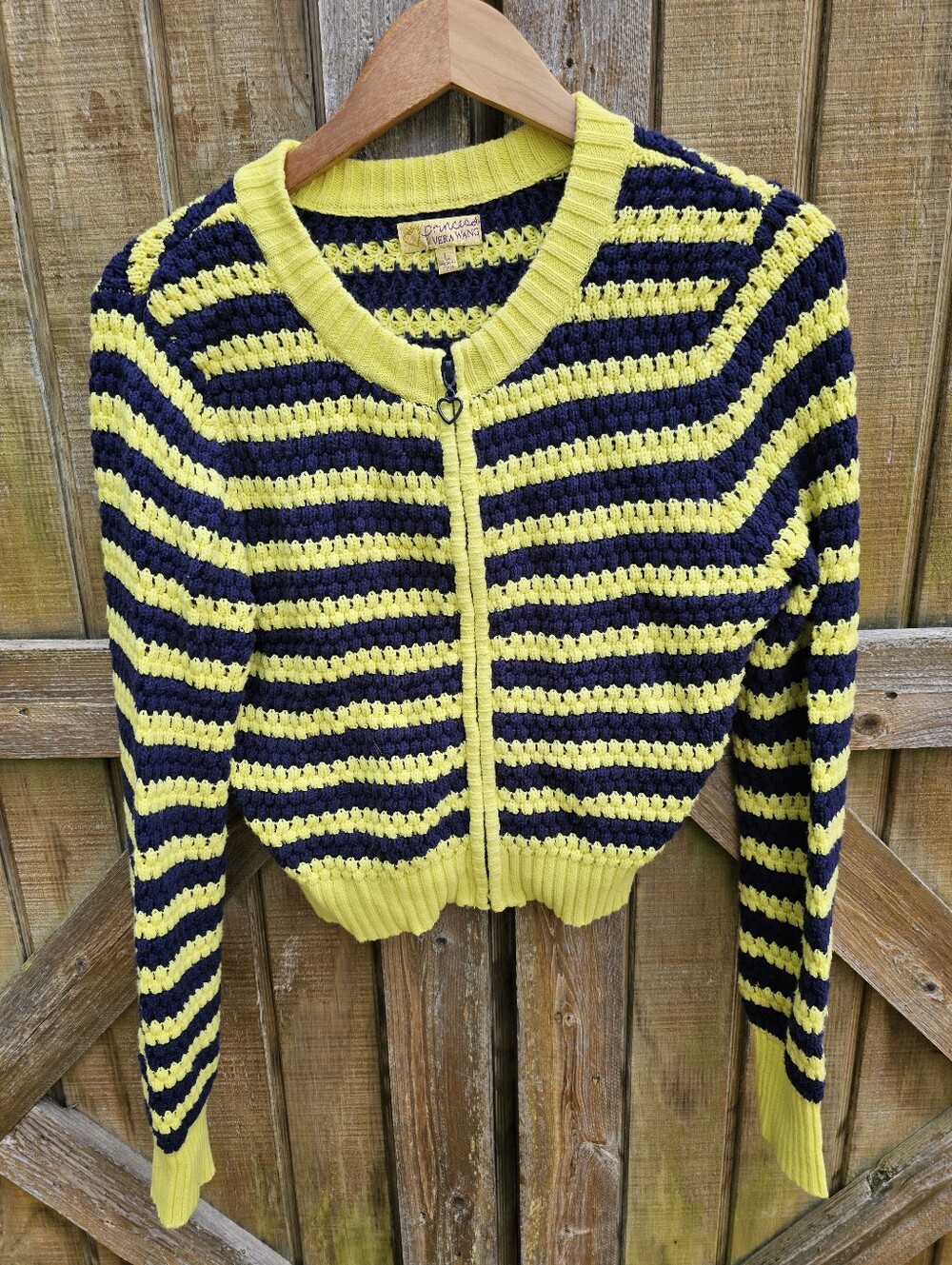 Princess Vera Wang Womens Large Cropped Knit Cardigan Sweater Zipper Heart Strip